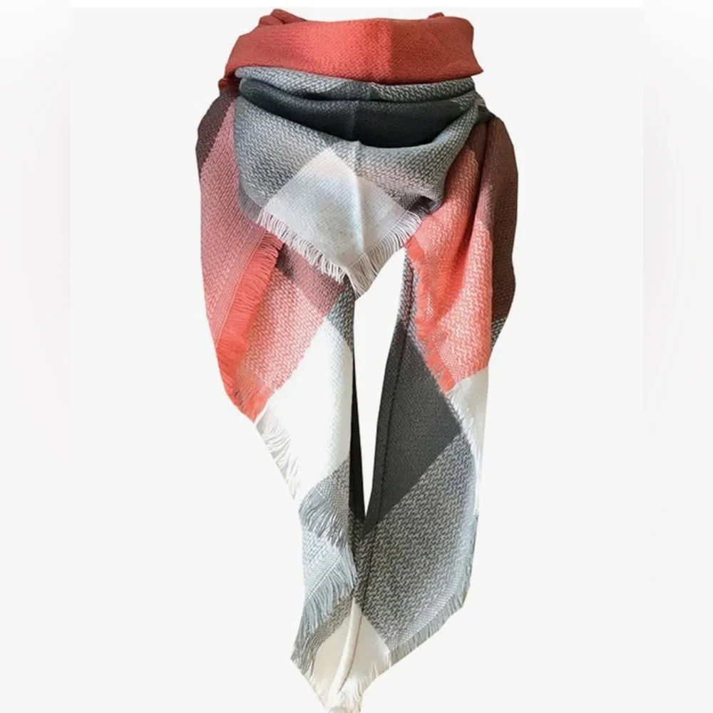 Wander Agio Warm Long Shawl Winter Large Knit Cashmere Feel Plaid Triangle Scarf